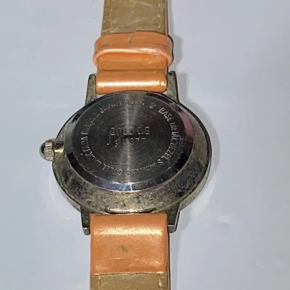 Gem Time Women's Gold Genuine Leather Band Embellished Silver Toned Quartz Watch